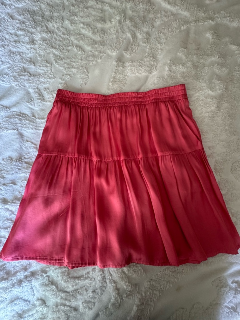 Nation Ltd  Tiered Mini Skirt  Siide Pockets Elasticated Waist Size  L Sateen